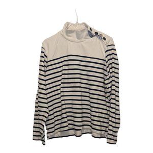 J. Crew Women's Sweater Shoulder Button Black & White Striped Mock Neck Size L